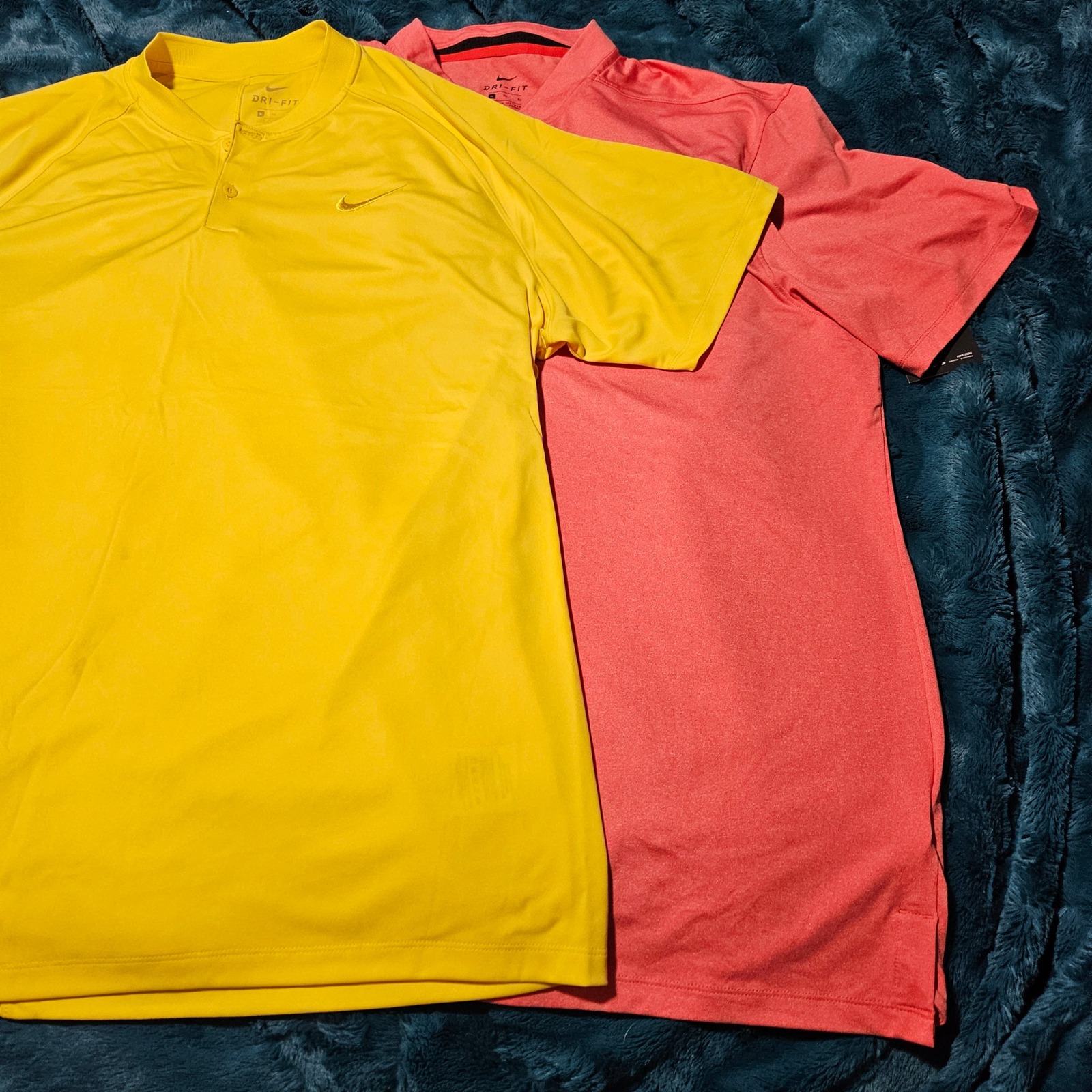Nike Dri-Fit Golf Polo Shirt Mens Xl Short Sleeve Button Athletic Yellow Coral